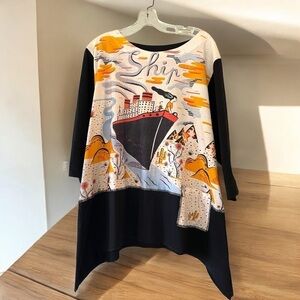 Cupcake International top, size L, oversized, ship design, cotton